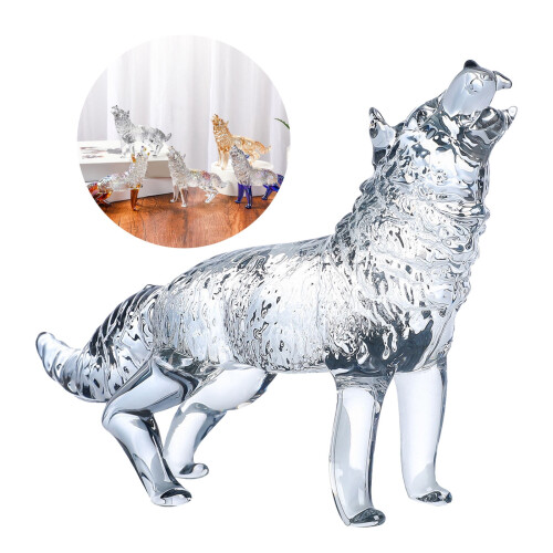 Hand-Blown Crystal Glass Wolf Figurine Home Decoration 1