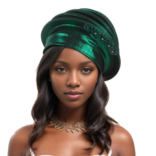 Plastic Flower Embellished Beret Hat Comfortable Elegant-Green