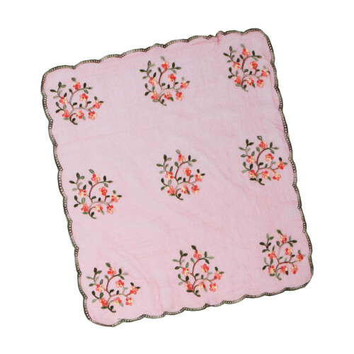 Trendy Embroidered Square Scarf Soft Polyester Headscarf-Pink