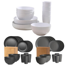 16-Piece Plastic Dinnerware Set – White, Dishwasher Safe
