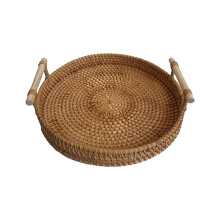 Woven Fruit Basketround Serving Tray Hand Woven Rattan Tray Serving Tray with Handles Wicker Tray Basket Tray for Bread Coffee Breakfast Display