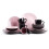 Stoneware 16-Piece Dinner Set Rose Interior Black Exterior 1