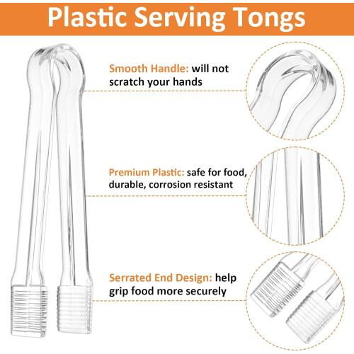 Plastic Buffet Serving Tongs Clear 6.3 Inch 3 Pcs 2