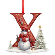 Snowman Christmas Ornaments 2D 26 Letter Flat Acrylic Pendant Hanging Christmas Ornaments Christmas Tree Decoration Pendant for Christmas Tree