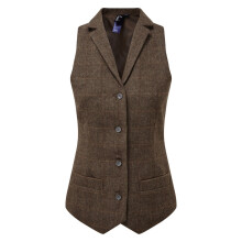 (S, Brown Check) Premier Womens/Ladies Herringbone Waistcoat