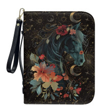 Abstract Hibiscus Moon PU Leather Bible Cover for Women & Men, Detachable Wristlet Strap, XL Bible Tote Bag – Compatible with Standard Bibles