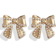 Pearl Drop Earrings with Bow Design for Women