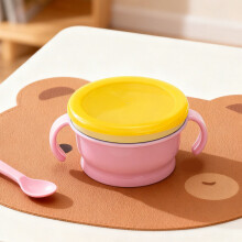 Pink Baby Bowl with Double Handle Silicone Cover