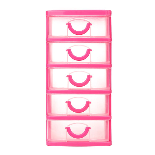 Pink Plastic Desktop Drawer Organizer Cabinet 5-Layer 1