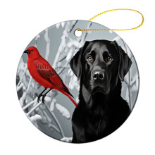 Black Lab & Red Bird Christmas Ornament – Cute Ceramic Dog Keepsake Gift for Family, Sister, Friend – Compatible with All Tree Types
