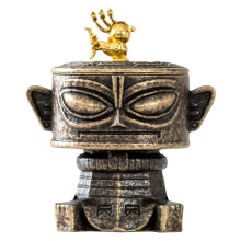Ancient Bronze Figurine with Golden Detail, Tribal Art Sculpture, Unique Collectible Home Decor Accent Piece