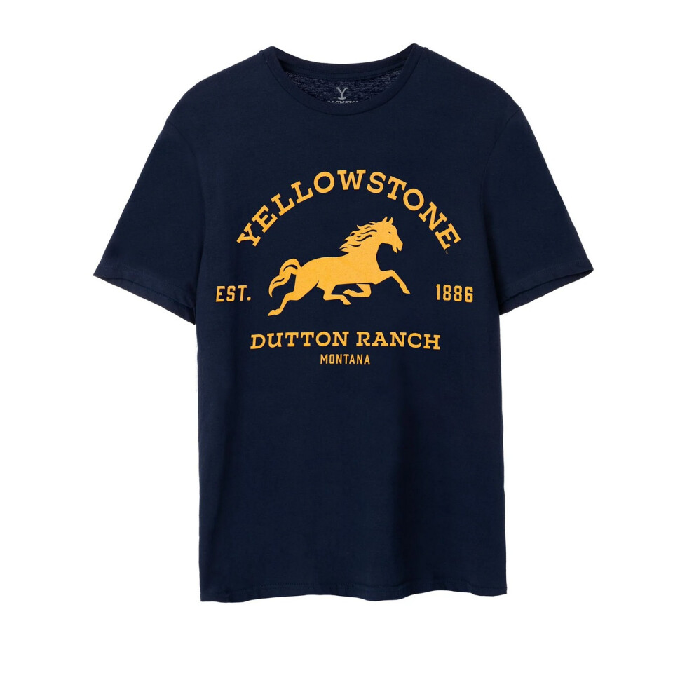 Yellowstone (S, Navy) Mens Dutton Ranch Logo Short-Sleeved T-Shirt