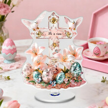Easter Acrylic Desktop Ornament, 2D Rotating Tabletop Decor, Colorful Standing Decoration for Desk/Shelf/Mantel – 4.25in