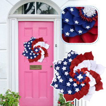 Patriotic Cloth Wreath for Front Door 24 Inch