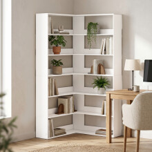 (White) HOMCOM 7 Tiers Corner Bookshelf, L-Shaped