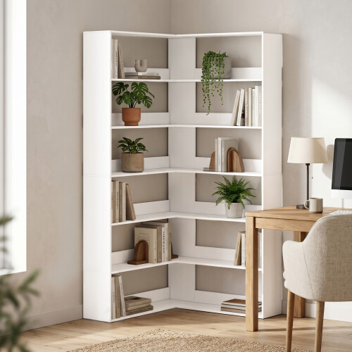 Homcom (White) HOMCOM 7 Tiers Corner Bookshelf, L-Shaped