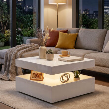 (White) HOMCOM LED Coffee Table with Storage, Modern Centre Table