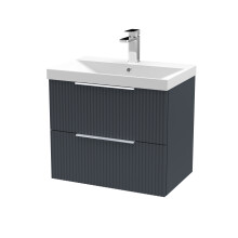 Tixall Fluted 2 Drawer Wall Hung Vanity Unit with Thin Edge Basin, Dark Grey, 600mm