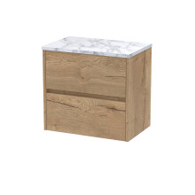 Chartley Contemporary 2 Drawer Wall Hung Vanity Unit with Laminate Worktop, Autumn Oak, 600mm