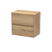 Chartley Contemporary 2 Drawer Wall Hung Vanity Unit with Worktop, Autumn Oak, 600mm