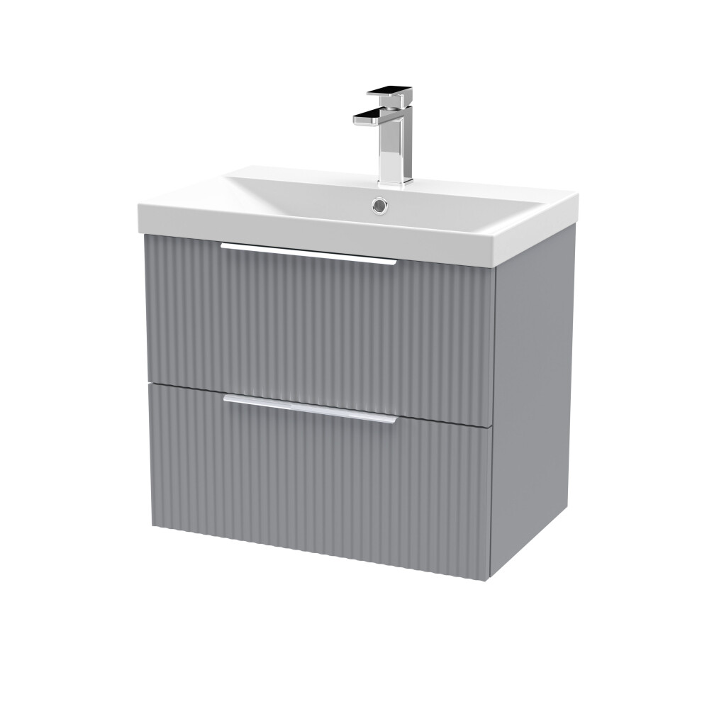 Balterley Tixall Fluted 2 Drawer Wall Hung Vanity Unit With Thin Edge Basin, Satin Grey, 600Mm