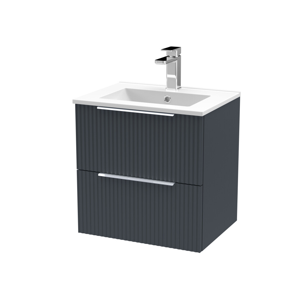 Balterley Tixall Fluted 2 Drawer Wall Hung Vanity Unit With Minimalist Basin, Dark Grey, 500Mm
