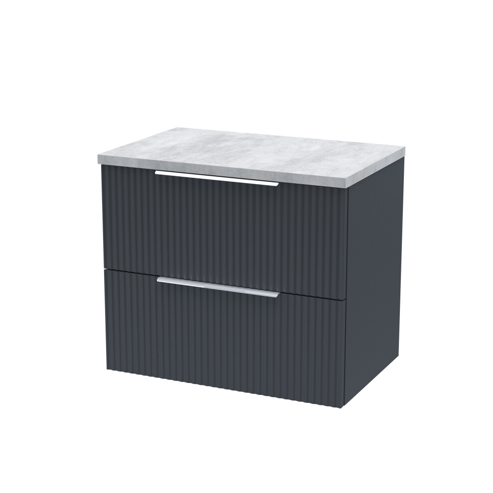 Balterley Tixall Fluted 2 Drawer Wall Hung Vanity Unit With Laminate Worktop, Dark Grey, 600Mm