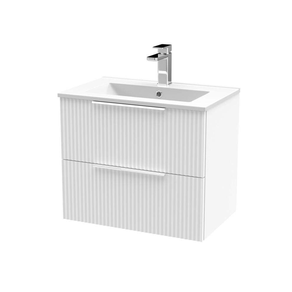 Balterley Tixall Fluted 2 Drawer Wall Hung Vanity Unit With Minimalist Basin, Satin White, 600Mm