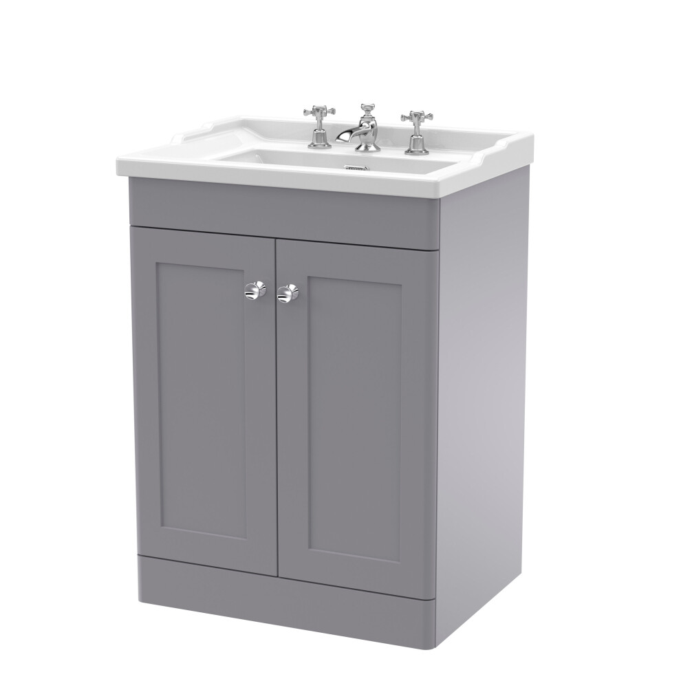 Photos - Washbasin cabinet Swynnerton Traditional 2 Door Floor Standing Vanity Unit with Basin, Satin Grey, 600mm Grey BFCL225G