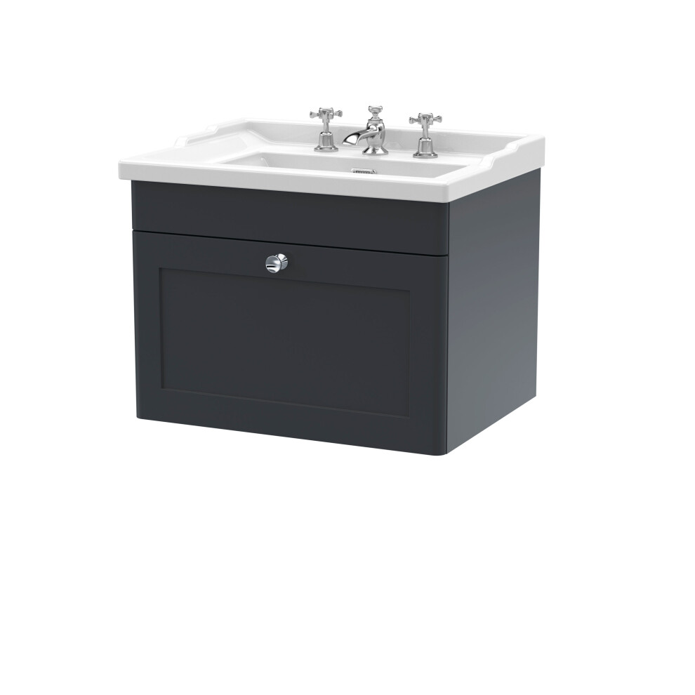 Balterley Swynnerton Traditional 1 Drawer Wall Hung Vanity Unit With Basin, Dark Grey, 600Mm