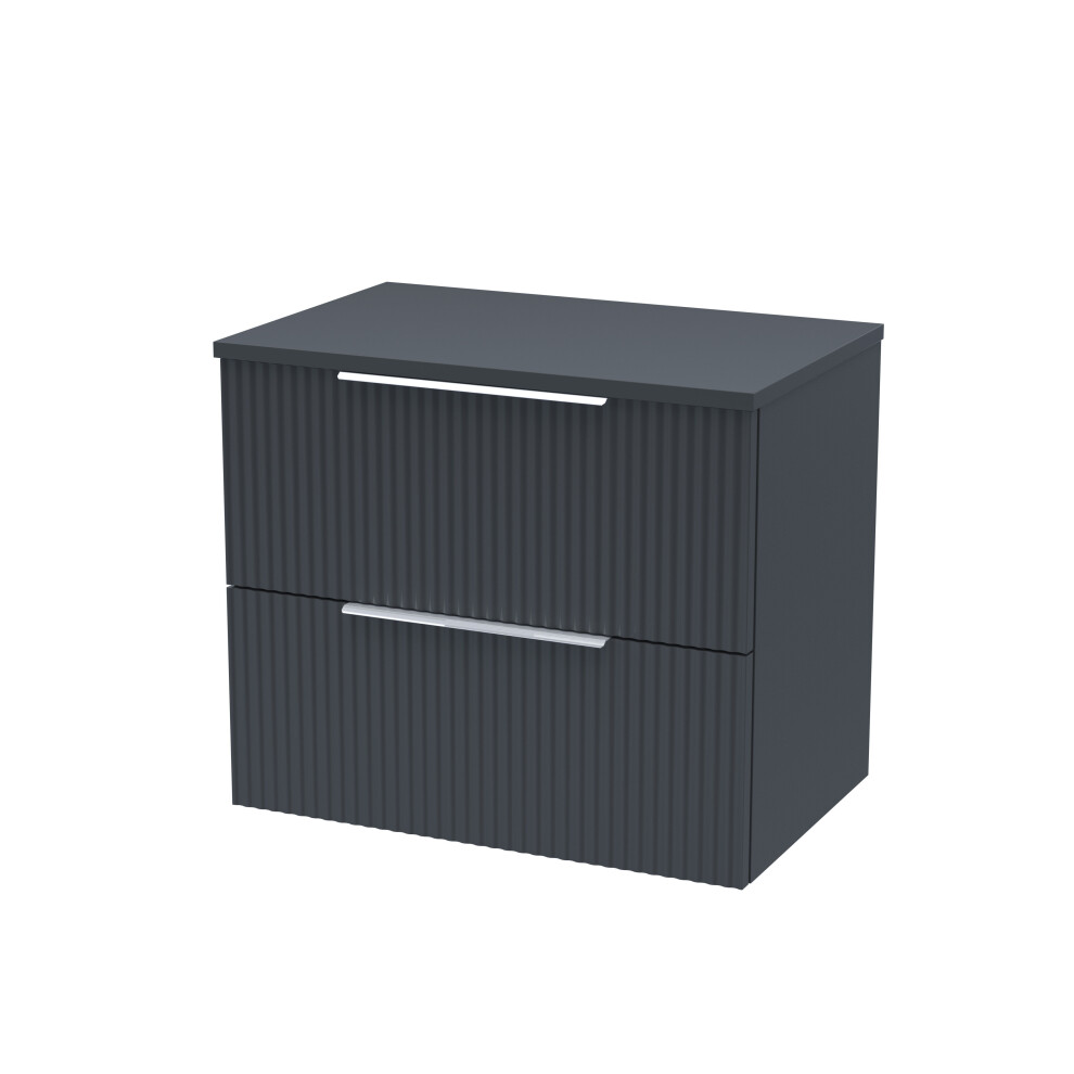 Balterley Tixall Fluted 2 Drawer Wall Hung Vanity Unit With Worktop, Dark Grey, 600Mm