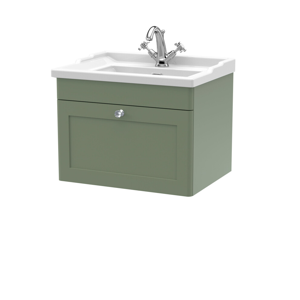 Balterley Swynnerton Traditional 1 Drawer Wall Hung Vanity Unit With Basin, Satin Green, 600Mm