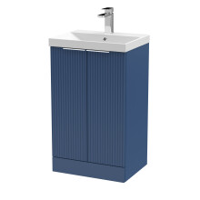 Tixall Fluted 2 Door Floor Standing Vanity Unit with Thin Edge Basin, Satin Blue, 500mm