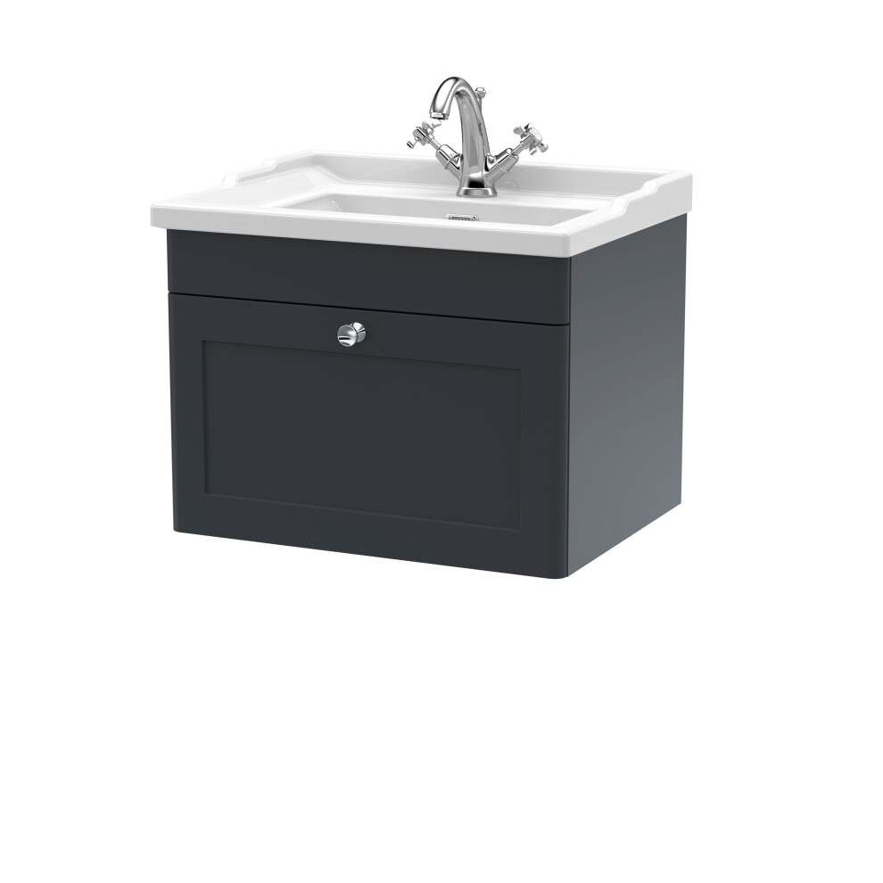 Balterley Swynnerton Traditional 1 Drawer Wall Hung Vanity Unit With Basin, Dark Grey, 600Mm