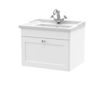 Swynnerton Traditional 1 Drawer Wall Hung Vanity Unit with Basin, Satin White, 600mm