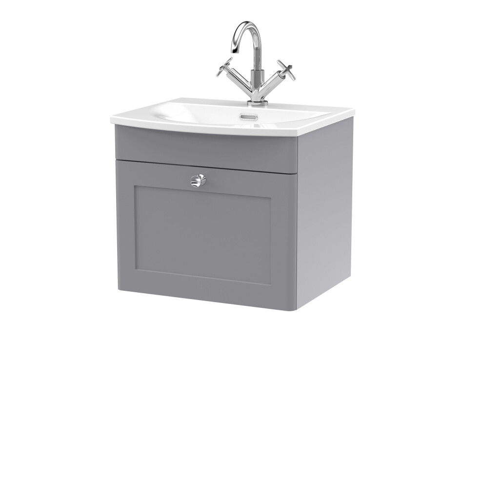 Balterley Swynnerton Traditional 1 Drawer Wall Hung Vanity Unit With Basin, Satin Grey, 500Mm