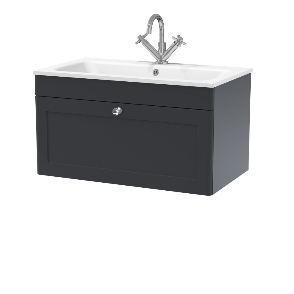 Balterley Swynnerton Traditional 1 Drawer Wall Hung Vanity Unit With Stone Basin, Dark 800Mm Grey