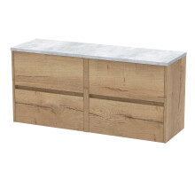 Chartley Contemporary 4 Drawer Wall Hung Vanity Unit with Laminate Worktop, Autumn Oak, 1200mm