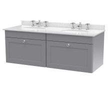 Swynnerton Traditional 2 Drawer Wall Hung Vanity Unit with Double Marble Basin, Satin Grey, 1200mm