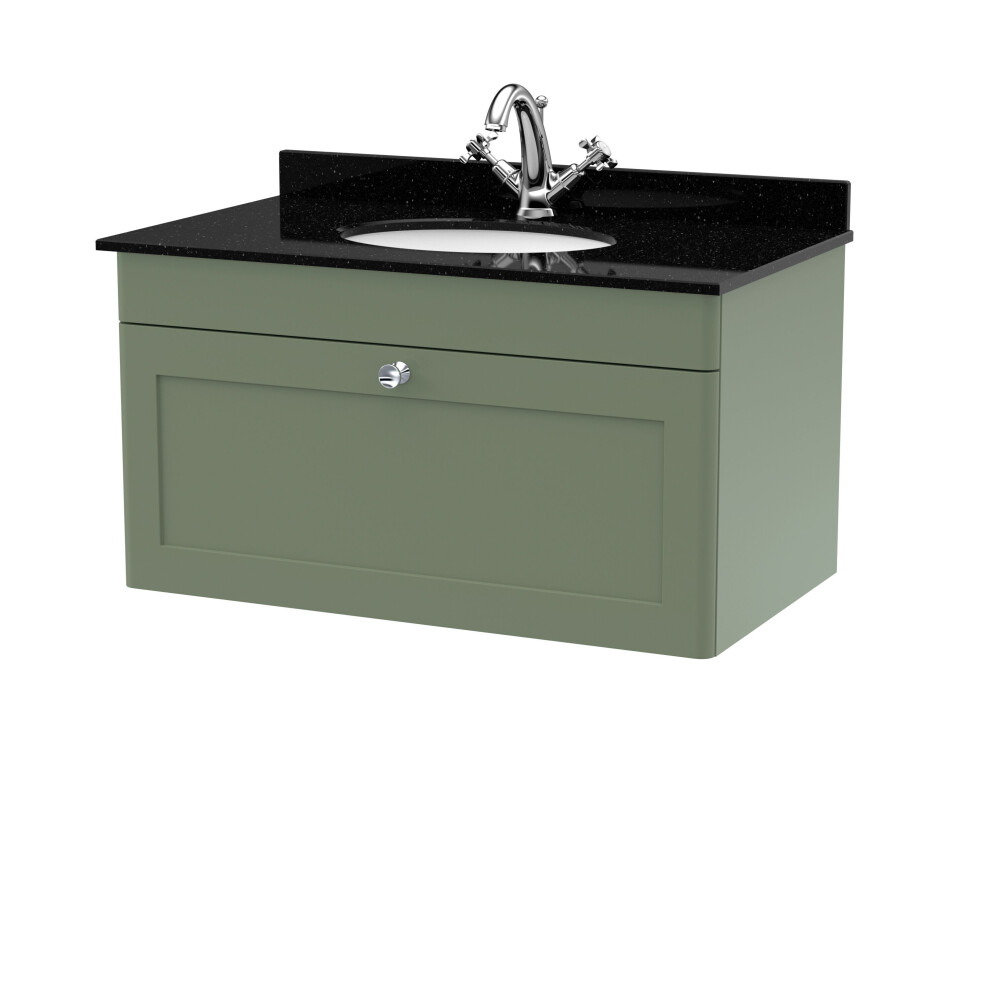 Balterley Swynnerton Traditional 1 Drawer Wall Hung Vanity Unit With Marble Basin, Satin 800Mm Green