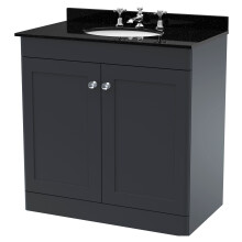 Swynnerton Traditional 2 Door Floor Standing Vanity Unit with Marble Basin, Dark Grey, 800mm