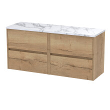 Chartley Contemporary 4 Drawer Wall Hung Vanity Unit with Laminate Worktop, Autumn Oak, 1200mm