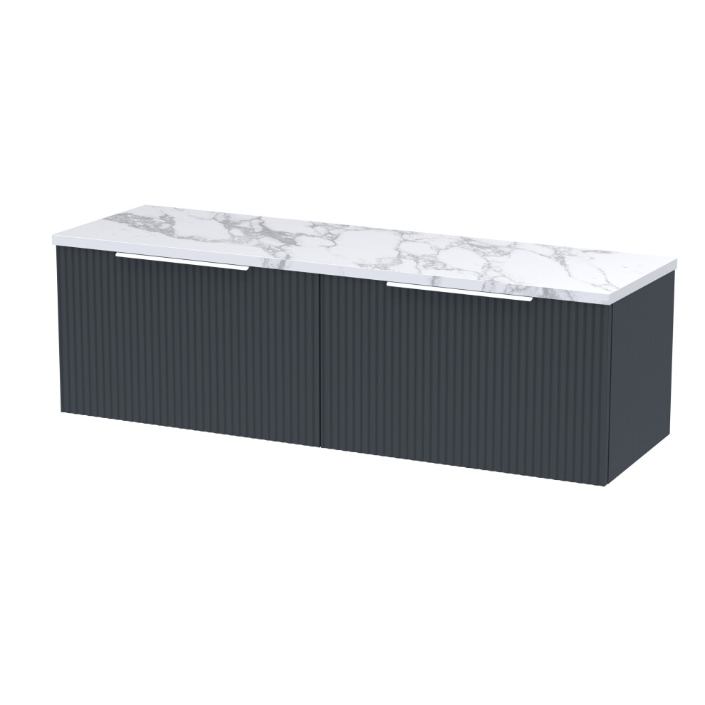 Balterley Tixall Fluted 2 Drawer Wall Hung Vanity Unit With Laminate Worktop, Dark Grey, 1200Mm