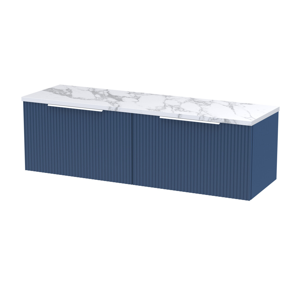 Balterley Tixall Fluted 2 Drawer Wall Hung Vanity Unit With Laminate Worktop, Satin Blue, 1200Mm