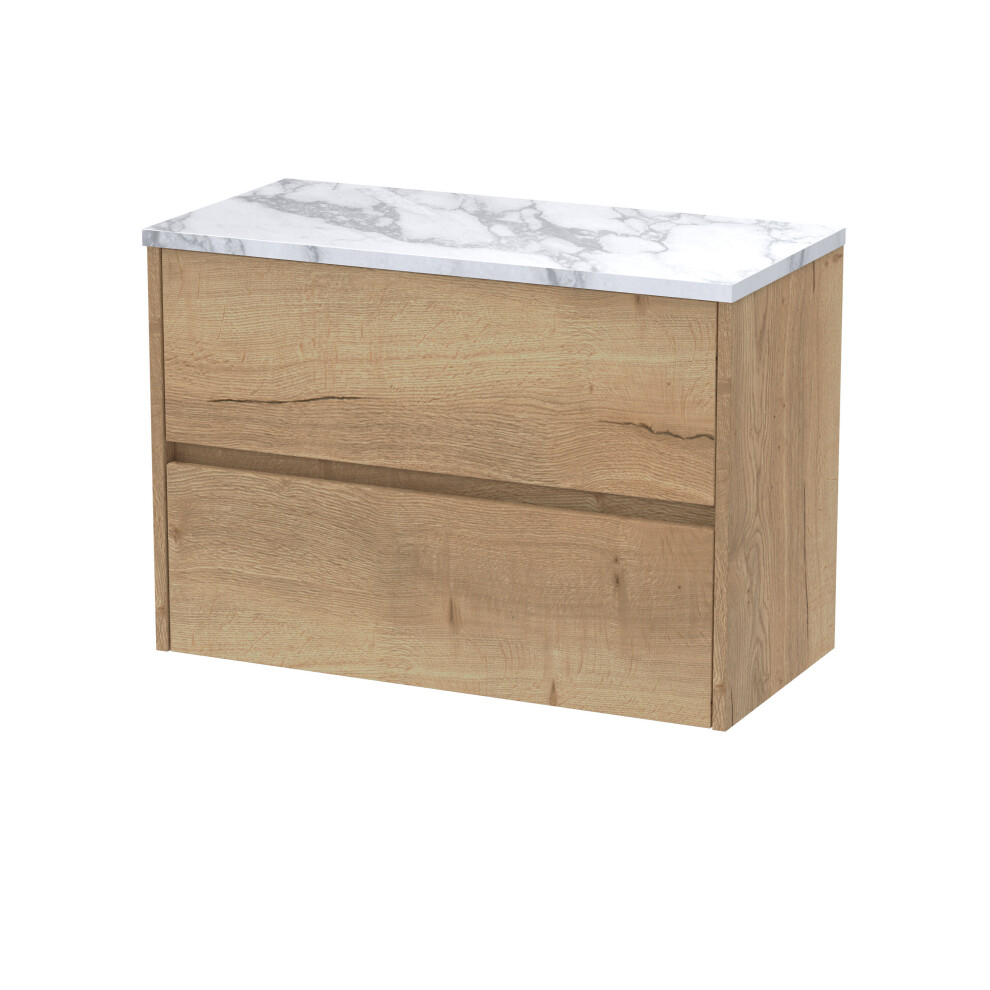 Balterley Chartley Contemporary 2 Drawer Wall Hung Vanity Unit With Laminate Worktop, Autumn Oak, 800Mm Brown