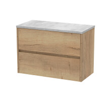 Chartley Contemporary 2 Drawer Wall Hung Vanity Unit with Laminate Worktop, Autumn Oak, 800mm