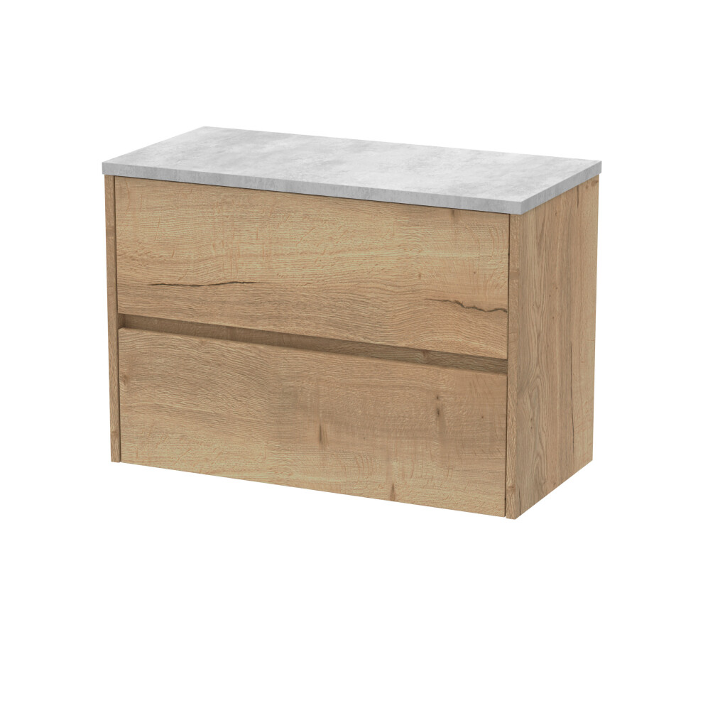 Balterley Chartley Contemporary 2 Drawer Wall Hung Vanity Unit With Laminate Worktop, Autumn Oak, 800Mm Brown