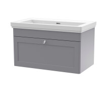 Swynnerton Traditional 1 Drawer Wall Hung Vanity Unit with Basin, Satin Grey, 800mm