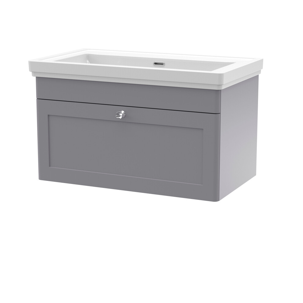 Balterley Swynnerton Traditional 1 Drawer Wall Hung Vanity Unit With Basin, Satin 800Mm Grey