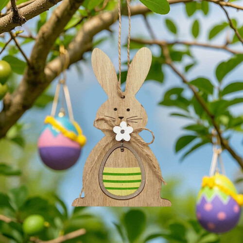 Easter wooden rabbit heart hanging ornament 1